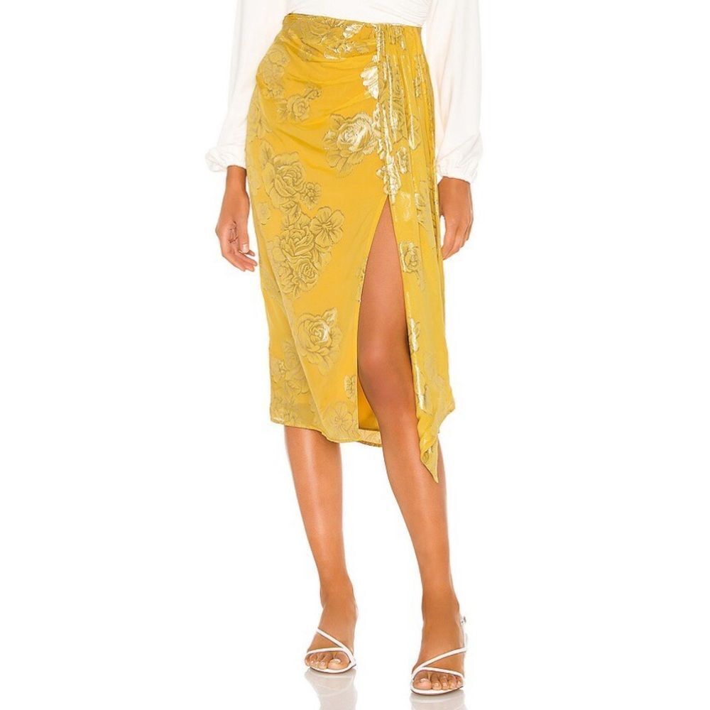 BNWT House Of Harlow 1960 x REVOLVE Mustard Gold Mirai Midi Skirt Sz S Glam